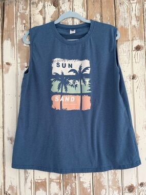🩷🩷🩷 Women's Sleeveless Tank T-Shirt, Blue, “Sun, Salt, Sand, Hawaii” Size XL